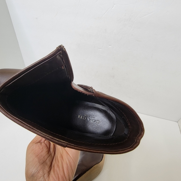 Coach Hickory Ankle Booties in Saddle size 9.5 Brown Heeled Boots Leather Stud - Picture 14 of 14
